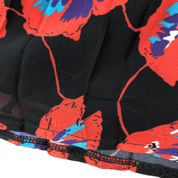 MODCLOTH Skirt Poppies Floral Pleated A-Line Chiffon Size Small Black Red Boho - Picture 4 of 6
